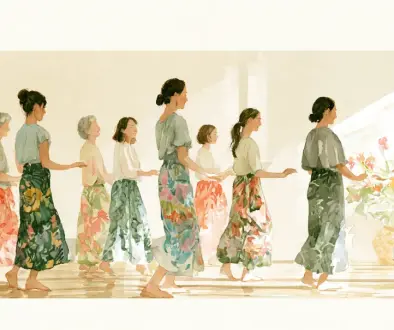 初心者の女性たちが明るい雰囲気の教室でフラダンスを楽しんでいる様子