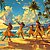 サンセットの海辺で踊るグループ（ハラウの一体感）