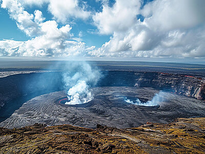 火山の火口から立つ噴気（ハワイの大地の力）