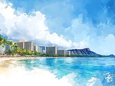ダイヤモンドヘッドと海が広がるワイキキの眺め