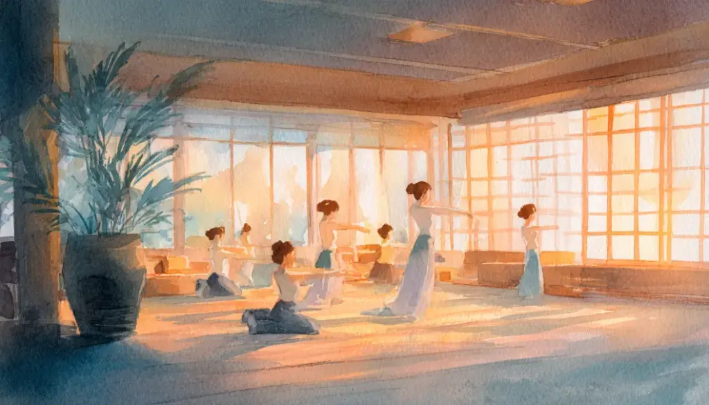 フラダンスのレッスン風景のイラスト