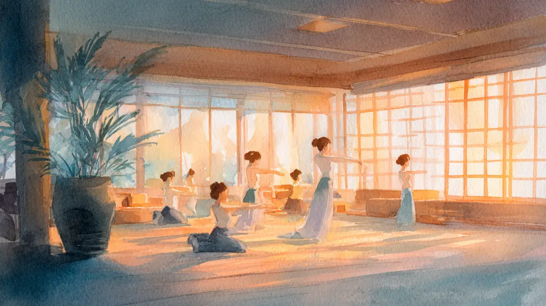 フラダンスのレッスン風景のイラスト