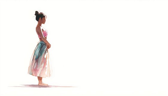 体の重心を意識して静かに立つフラダンサーの水彩画風イラスト