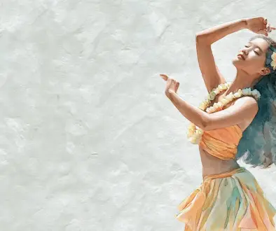 フラダンスで振付を途切れさせず、流れるようにつなげて踊っている様子。