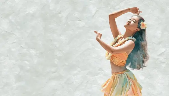 フラダンスで振付を途切れさせず、流れるようにつなげて踊っている様子。