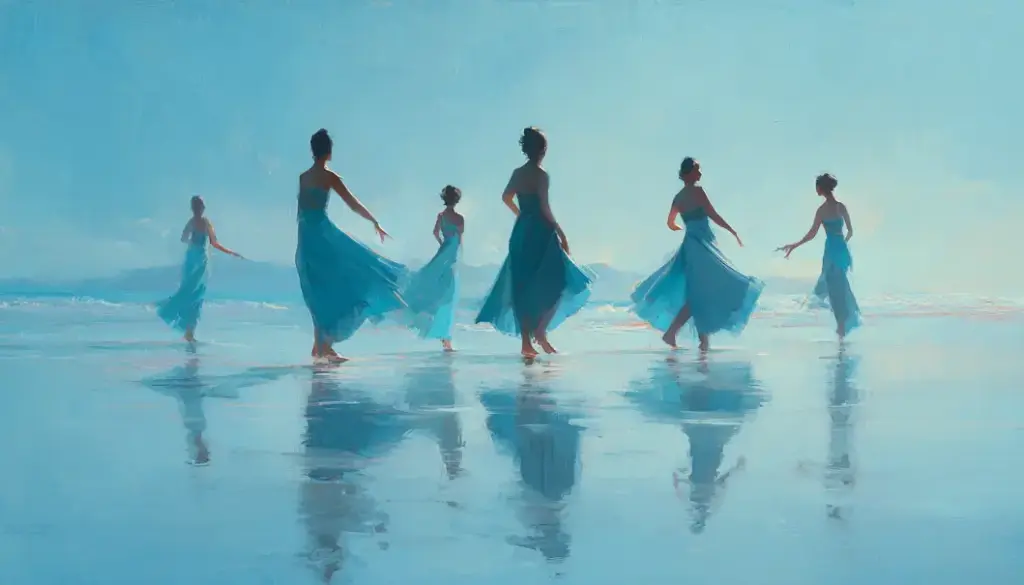 フラダンスで動きの流れを保ちながら踊っている様子。一瞬の間があっても動きが途切れていない。