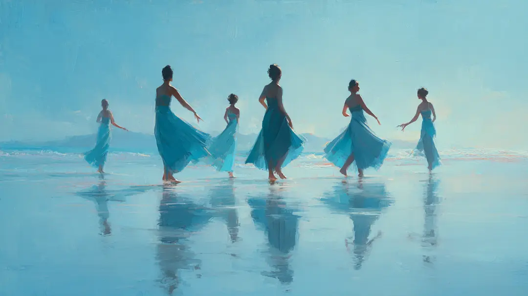 フラダンスで動きの流れを保ちながら踊っている様子。一瞬の間があっても動きが途切れていない。