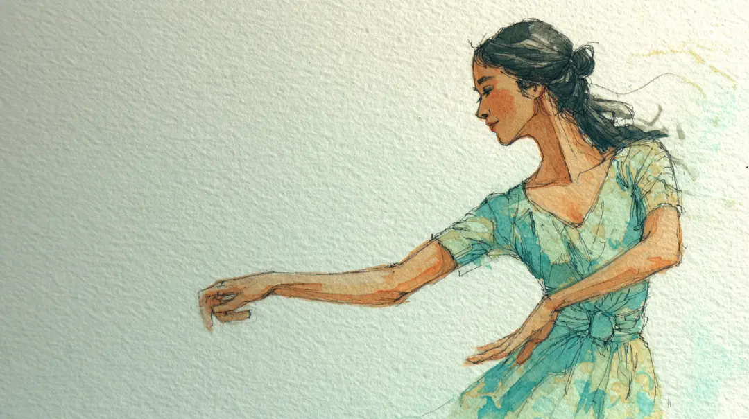 フラダンスで手の動きを大きくしすぎず、落ち着いた速度と余韻を意識して表現している様子