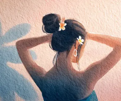 夜のストレッチで手首と肩をやさしくほぐし、体幹を整えてフラの動きをしなやかに準備している様子