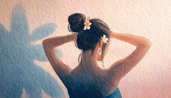 夜のストレッチで手首と肩をやさしくほぐし、体幹を整えてフラの動きをしなやかに準備している様子