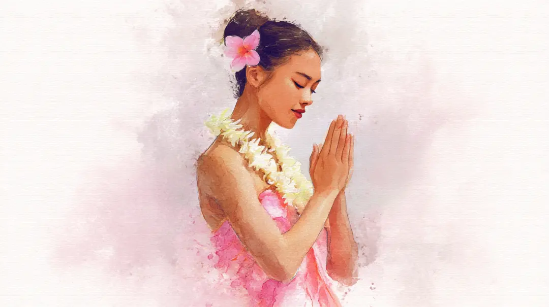 パウスカートを丁寧に整えながらフラのレッスン前に心と呼吸を落ち着かせている様子