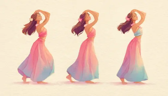 同じ動きを繰り返しながらも感情を重ねて表現しているフラダンサーの様子