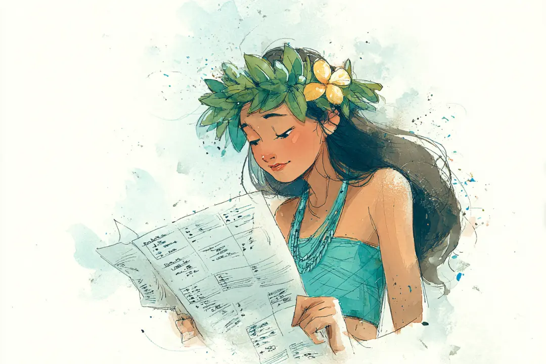 ハワイ語の長母音とʻokinaの発音を意識しながらメレを学んでいるフラダンサーの様子