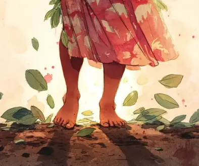 裸足で大地を感じながらフラを踊るダンサー