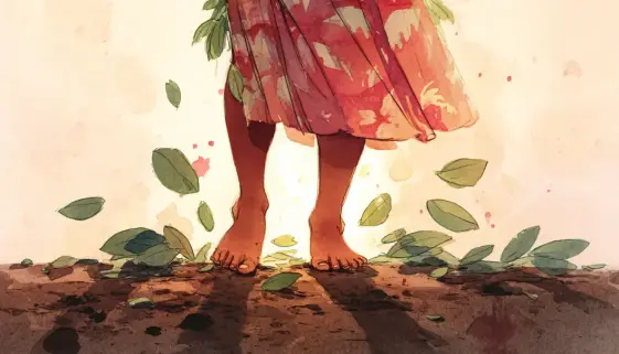 裸足で大地を感じながらフラを踊るダンサー