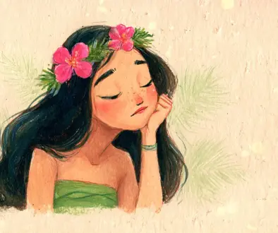 歌の意味を感じながら表情の作り方を考えるフラダンサー