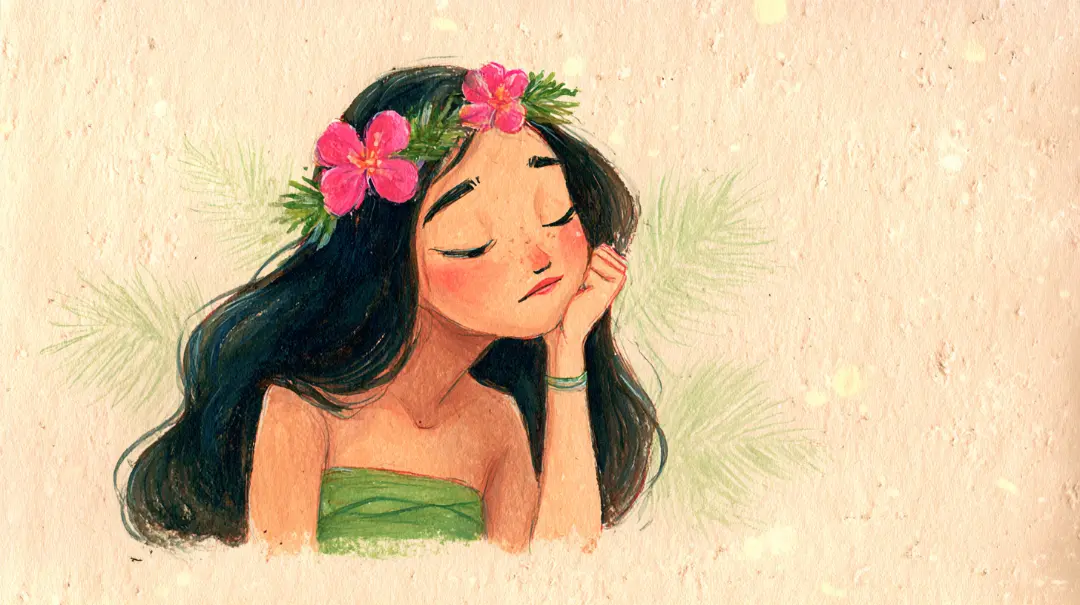 歌の意味を感じながら表情の作り方を考えるフラダンサー